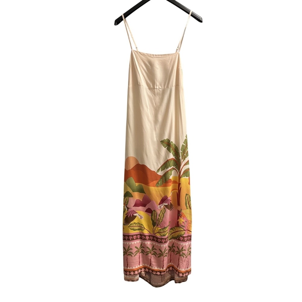 Paper Heart Dress Tropical Landscape Maxi Sundress Size L Resort Vacation Cruise